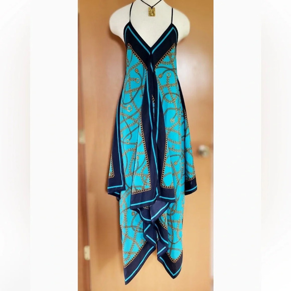 Michael Kors Dresses & Skirts - Michael Kors Women’s Blue Gold Nautical Scarf Wrap Tank Flowly Maxi Dress Sz S/M